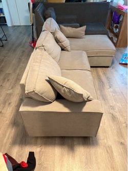 Beige Fabric Sectional Sofa with Chaise