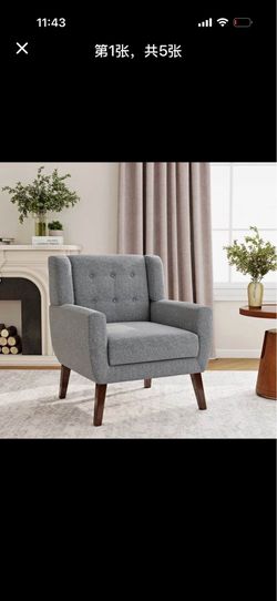 Accent Chair Linen Fabric Armchair for Living Room Modern Arm Chair, Gray  SF0002-GRAY