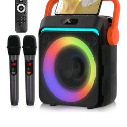Karaoke Machine with 2 Wireless Microphones, Portable Bluetooth Karaoke Speaker