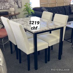 Thanksgiving 5 Piece Faux Marble Top Dining Table Set 