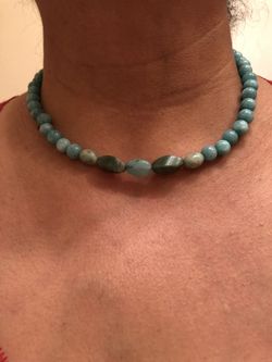 Blue aquamarine beads gemstone necklace 17’