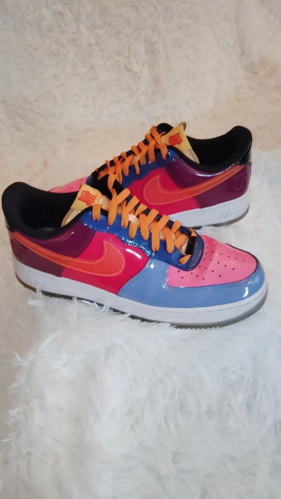 Men's Air Force 1 Low Multi Color Patent Leather Nike Logo Rubber Outsole SZ:10.5
