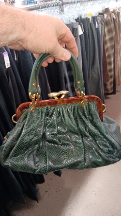 Marc Jacobs Green Snakeskin Tortoise Frame Kisslock Satchel Bag Italy