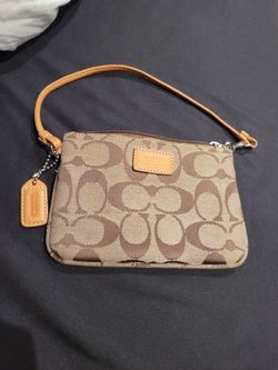 Coach Signature C Jacquard Wristlet, Tan & Brown