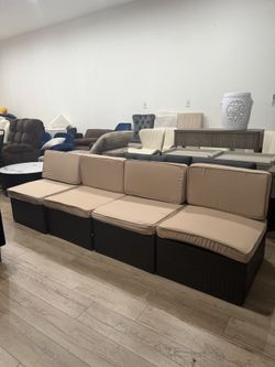 95”4 Pieces Patio Furniture Set Outdoor Couch Wicker Sectional Sofa, Beige