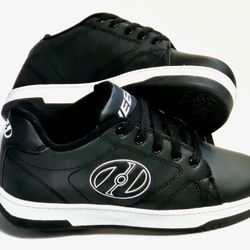 BIG KID'S SIZE 6Y: BLACK LEATHER HEELYS SNEAKERS!!