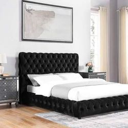 New Queen Size Black Velvet Dream Bed With Mattress And Free Delivery
