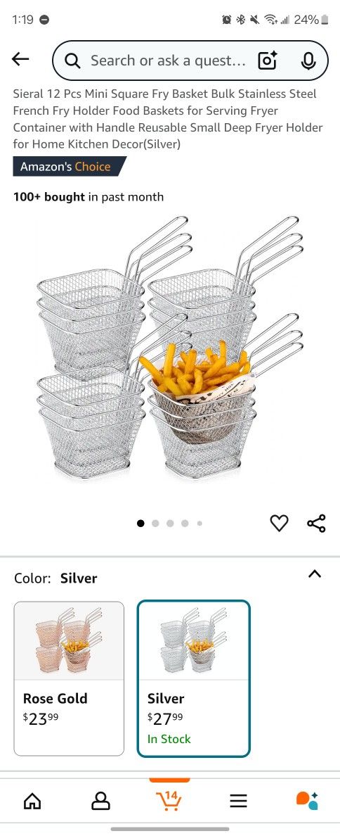 Sieral 12 Pcs Mini Square Fry Basket Bulk Stainless Steel French Fry Holder Food Baskets for Serving Fryer Container with Handle Reusable Small Deep F
