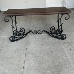 Solid Wood Black Iron Console Table . Length 59 Inches, Width  18 Inches, Height  31 Inches.