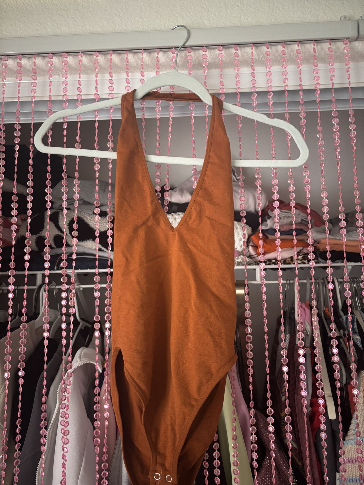 halter top bodysuit - brown