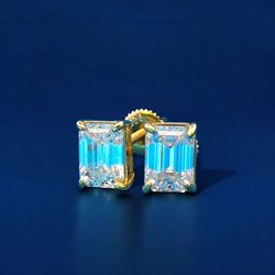 925 Silver Moissanite Emerald Cut Studs 