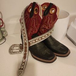 Red diamond Boots Size 7in A Half And  Angel Ranch Belt Size Med 