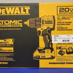 DEWALT DCD794D1 ATOMIC 20-Volt Cordless Compact 1/2" Drill/Driver Kit with 2.0Ah Battery