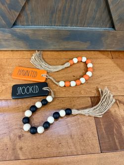 Rae Dunn Halloween Wood Bead Garland Set with Tags