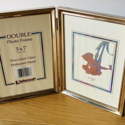 Double Picture Frames, Gold Metal, 5”X7” Each Picture.