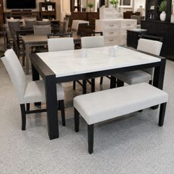 Modern 6 piece faux marble top dining table set