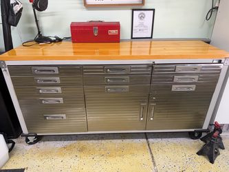 Large Rolling Tool Cabinet/Workbench + Huge Tool Collection – Everything Included
