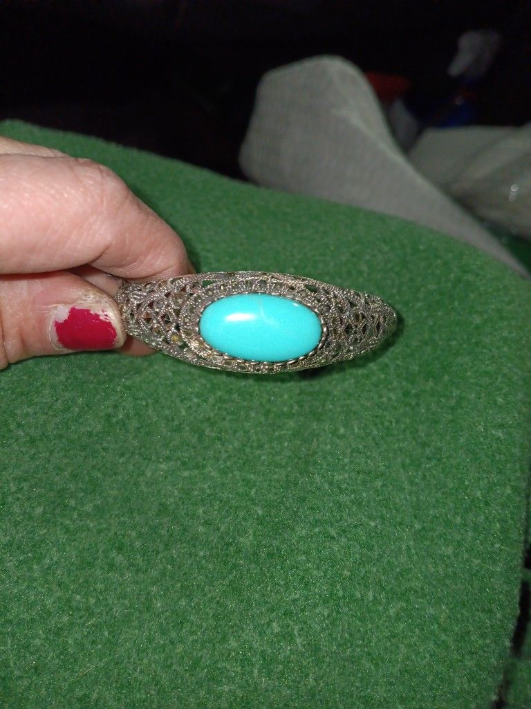 Silver And Turquoise W Marcacite Cuff