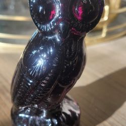 Murano Style Hand Blown Art Glass Owl Black Amethyst Color 4 1/2" tall