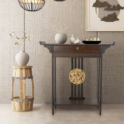 Bamboo Console Table Entryway Sofa Table Hallway Table with Drawer - 32"x13"x33" Chinese Altar Table (In Box)