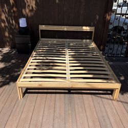 Ikea NEIDEN  Bed frame, pine/Luröy, Full With Night Stand And Lamp 