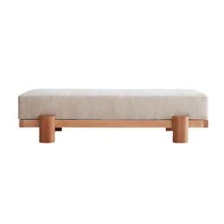 Beige Linen Upholstered Entry Bench, Solid Wood Padded Shoe Ottoman for Foyer & Bedroom