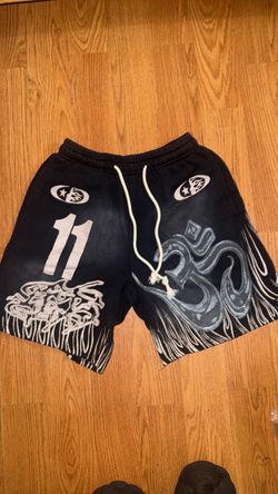 Black Graphic Shorts with Om and Number 11 Print