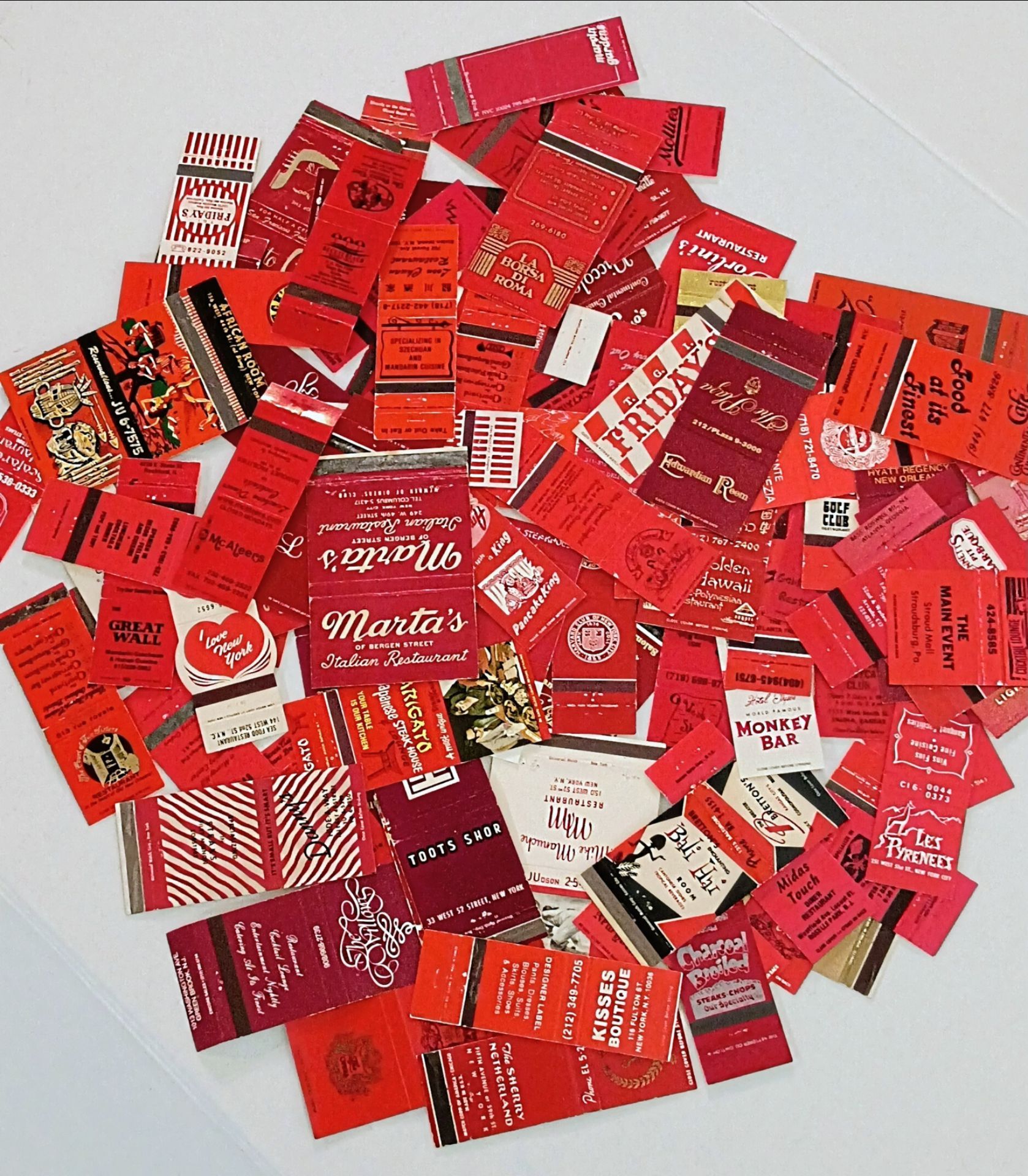Vintage Matchbook Covers 1940s-80s All RED 84 Lot Front Strike Advertising Memorabilia Advertisement