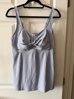 Gray Ribbed Tankini with Twist Front XL