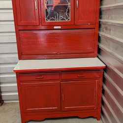 Hoosier cabinet- painted red