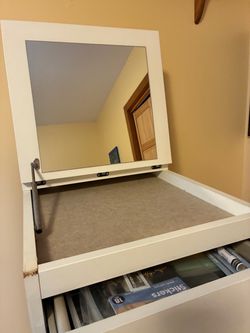 White Vanity Table with Flip Mirror and Drawer