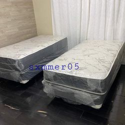2 Twin Size Matress + Box Spring + Frames Metal Available In King Size  Queen Size In Twin  Same Day Delivery 