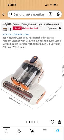 Bed Vacuum Cleaner, 13Kpa Handheld Mattress Vacuum Cleaner with 253.7nm Light and 520ml Large Dustbin, Large Suction Port, fit for Clean Up