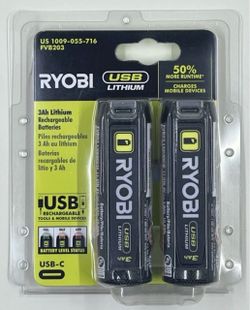 Ryobi 4V USB Lithium-Ion 2x PACK 3Ah Rechargeable Battery USB-C FVB203 NEW