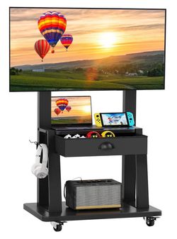 New In Box! Aokitsink (58”x22.75”) (23”-75” Flat Or Curved TV) Mobile TV Cart W/Drawer $50 (#1287)