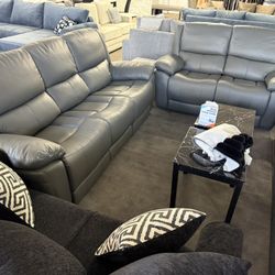 LEATHER SOFA RECLINERS GRAY COLOR 