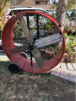 42 in. 2-Speed Heavy Duty Drum Fan in Orange with Wheels