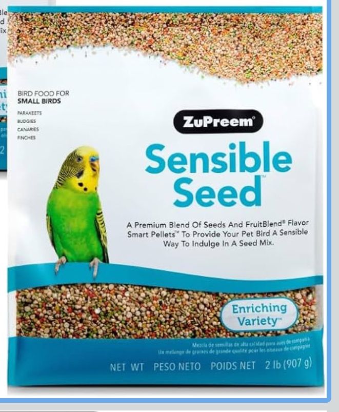 ZuPreem Sensible Seed Bird Food for Small Birds, 2 lb - Premium Blend of Seeds and FruitBlend Pellets for Parakeets, Budgies, Parrotlets, Canaries, Fi