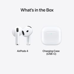 Apple AirPods 4 Wireless Earbuds, Bluetooth Headphones, Personalized Spatial Audio, Sweat and Water Resistant, USB-C Charging Case, H2 Chip, Up to 30 