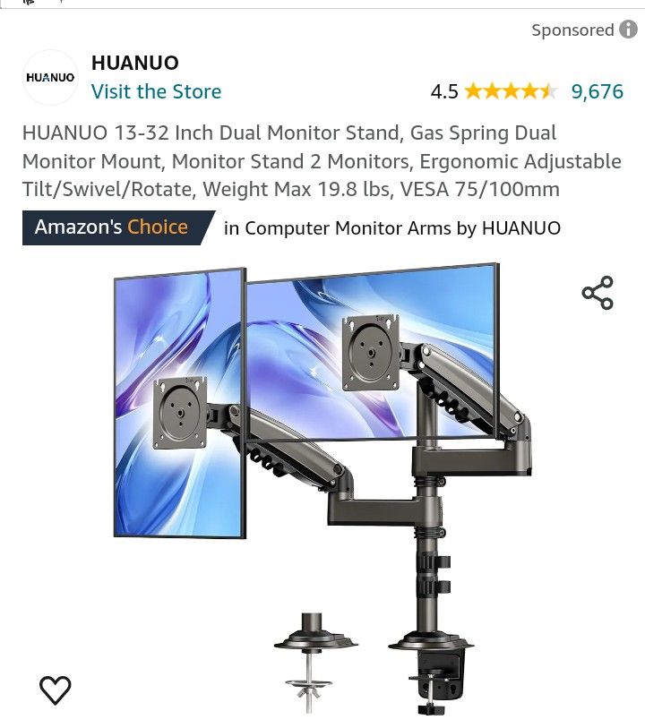 HUANUO 13-32 Inch Dual Monitor Stand