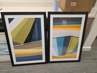 Large Framed Geometric Abstract Art – Matching Pair