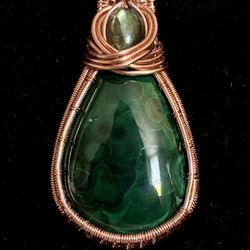 Malachite Copper Wire Wrapped Cabochon With Labradorite 