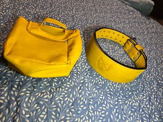 RawGear Yellow Leather Weightlifting Belt with Bag