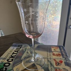 Vintage pink etched wine glass