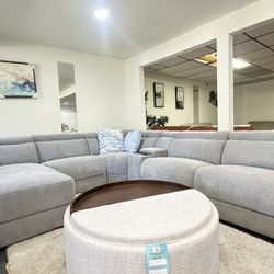 5pc Modular Fabric Sectional Sofa w/ Chaise And Power Recliner- Nevio