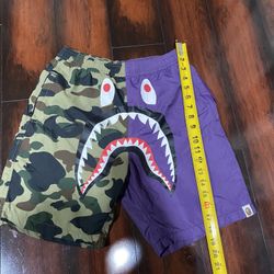 BAPE Half 1st Camo Shark Beach Shorts 