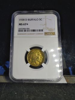1938 D MS67+ GOLDEN TONE BUFFALO NICKEL