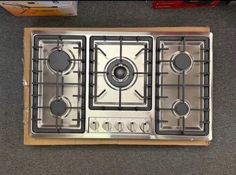 34 in 5-Burner Gas Cooktop Stainless Steel, Natural Gas Hob With Flame Failure Protection & Electronic Ignition, 5 Independent Knob Controls, NG Gas S