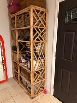 Tall Rattan Bamboo Bookshelf Etagere