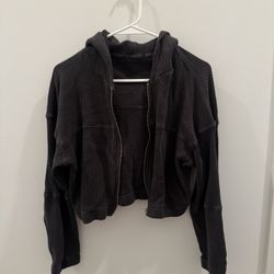 Dark Gray Cropped Zip-up Hoodie